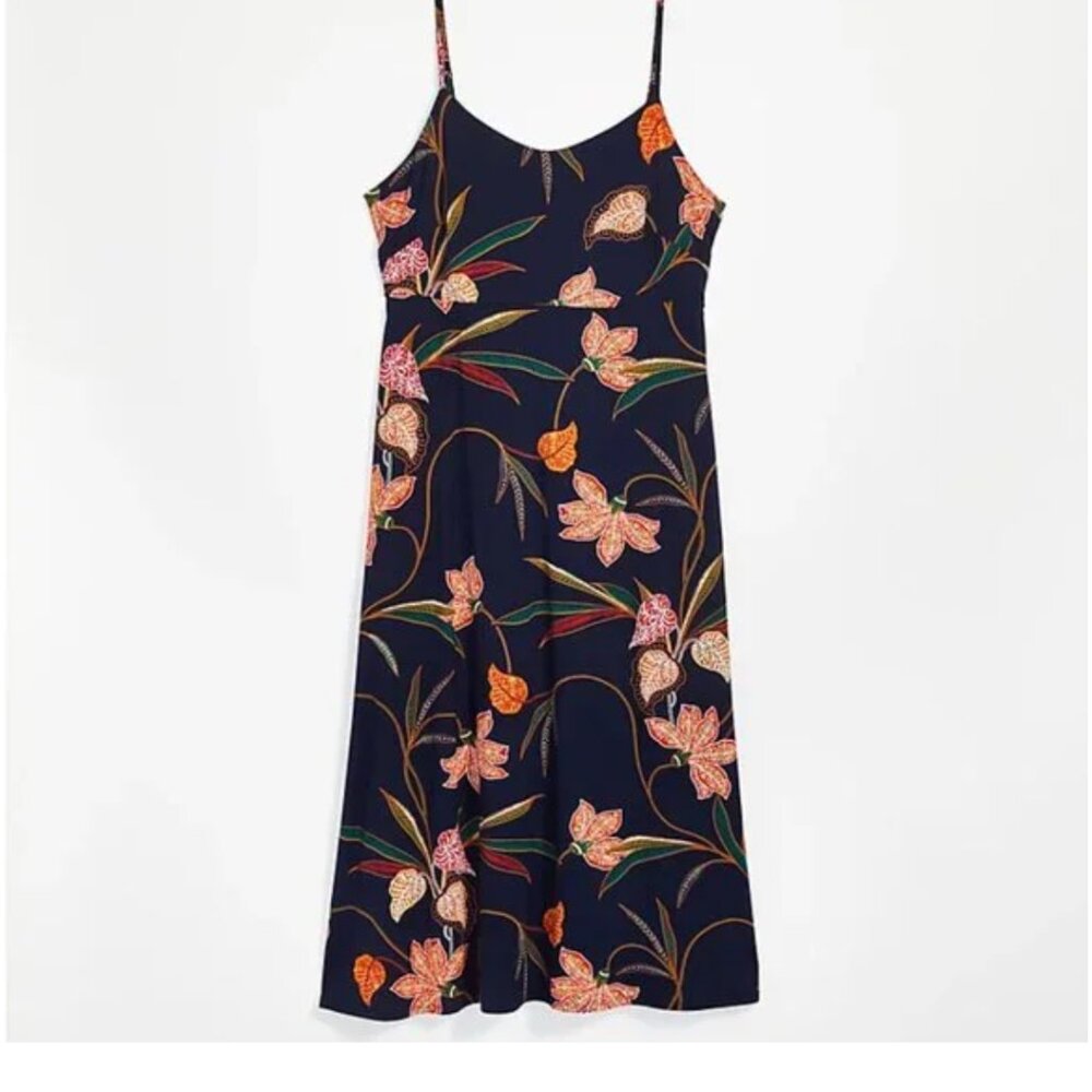 LOFT | Ann Taylor Floral Smocked Back Strappy Midi Dress size 10